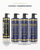 O que vem no kit: shampoo detox e 3 ativos Método Liso 3D