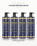O que vem no kit: 4 ativos Método Liso 3D de 1 litro cada