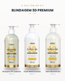 O que vem na Blindagem 3D Premium: shampoo OFF quelante, fluído e nano
